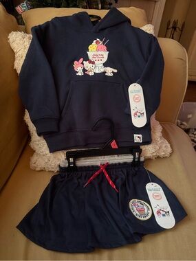 Hello Kitty Navy Blue Girls Hoodie & Skirt Set with Pink and Red Accents